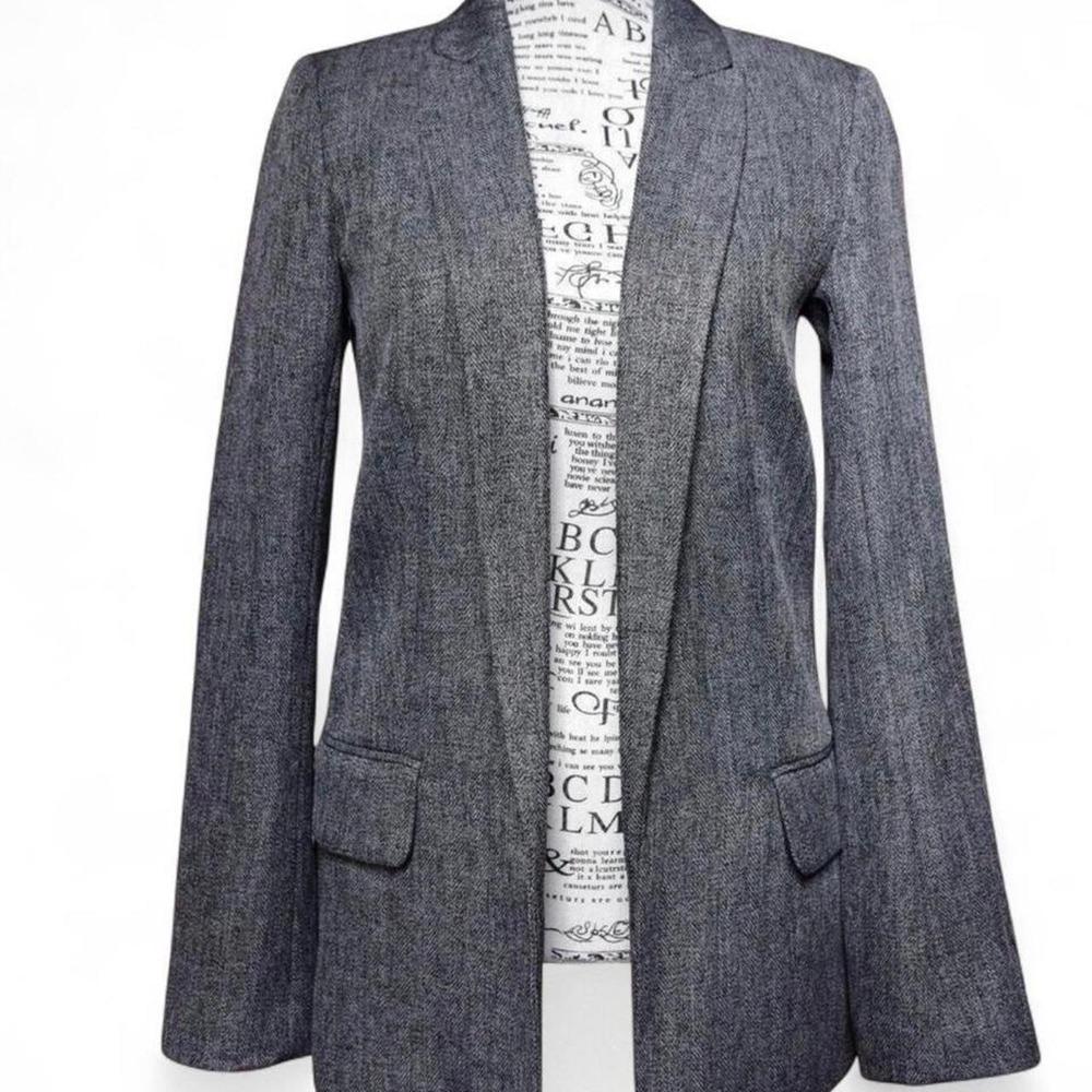 H&M Office Siren Grey Herringbone Open Front Blazer Jacket